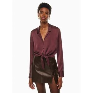 Wilfred Aritzia Satin Tie Front Blouse Red Brown Small‎ Work Career Minimal